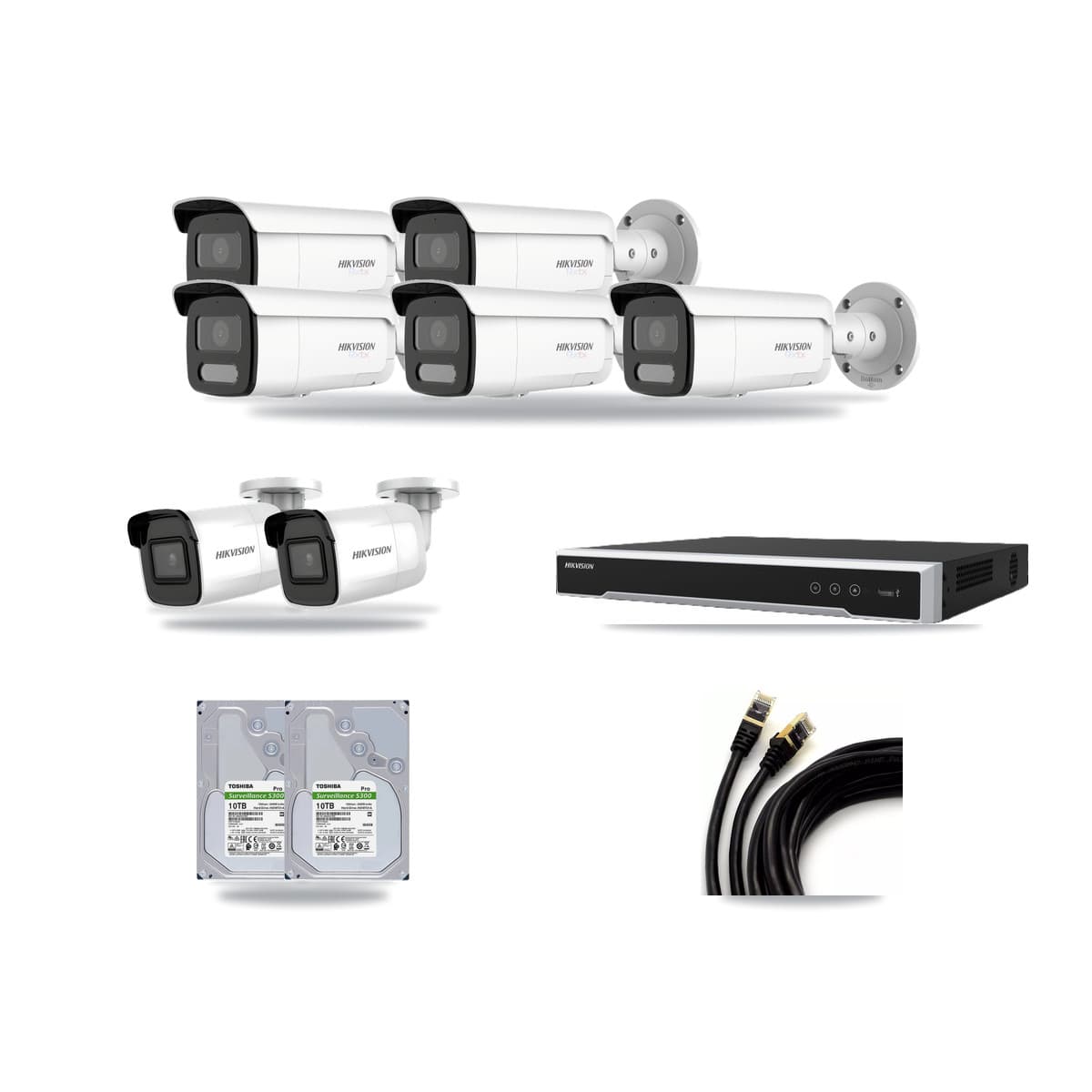 Hikvision 8-Channel 4K CCTV Kit — 2 DS-2CD2085G1 + 5 DS-2CD2T87G2H Bullet Cameras + 2× 10TB Recording - Image 1