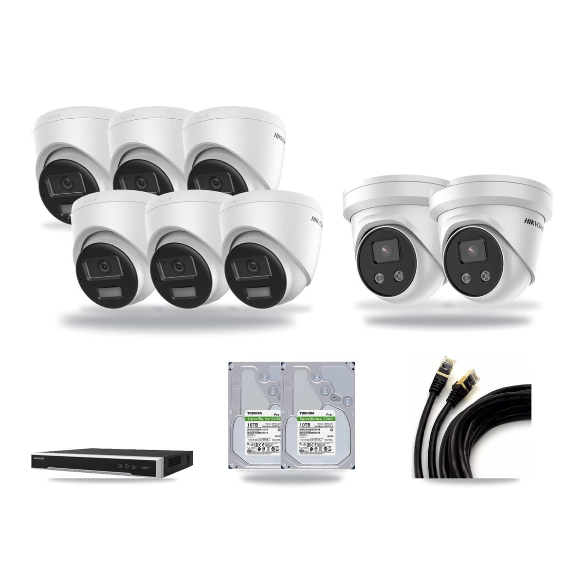 Hikvision 8-Channel 5MP – 4K CCTV Kit — 6 4K + 2 5MP Turret Cameras + 2× 10TB Recording - Image 1