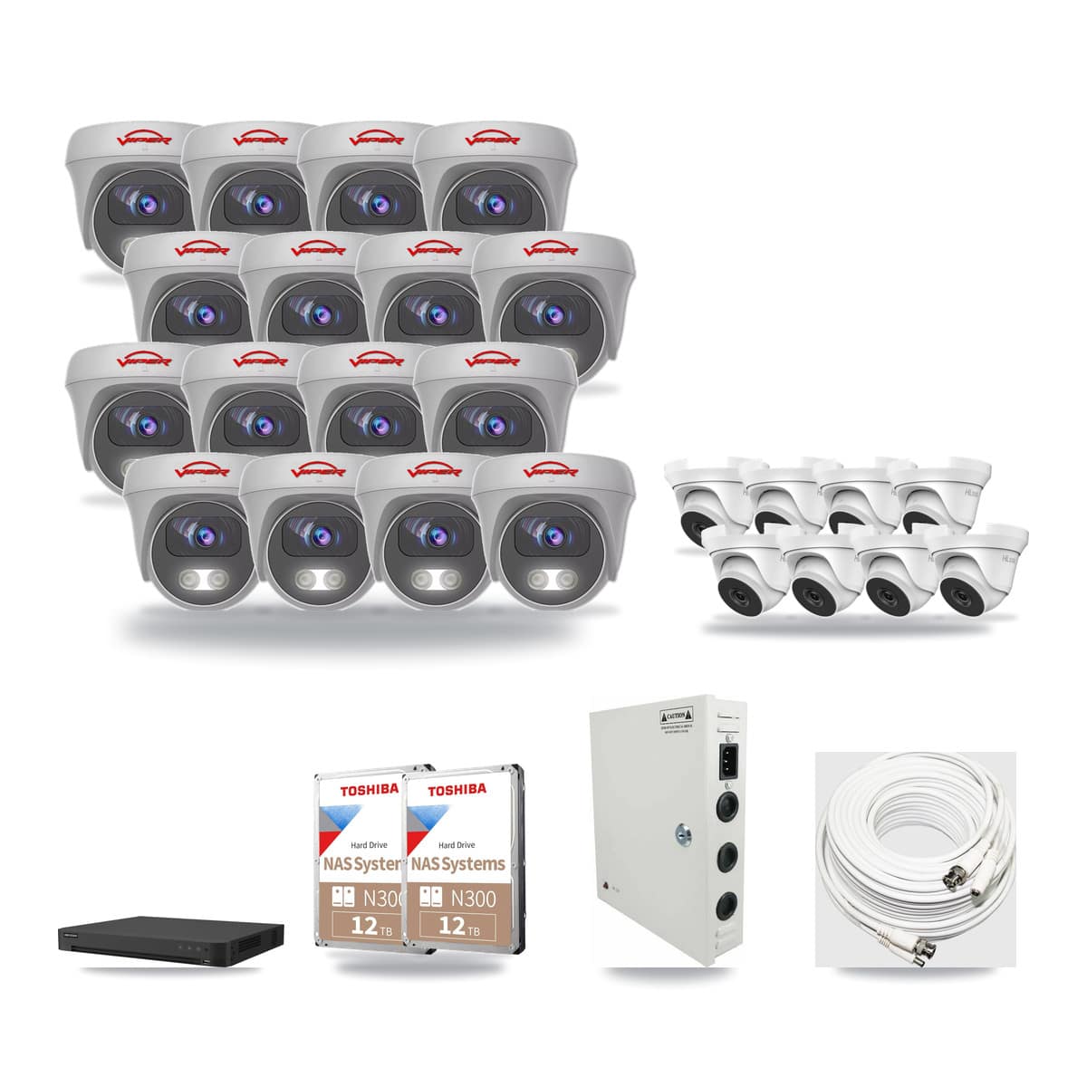 32-Channel 4MP – 5MP CCTV Kit — 8 4MP Turret + 16 5MP Cameras + 2× 12TB Recording - Image 1
