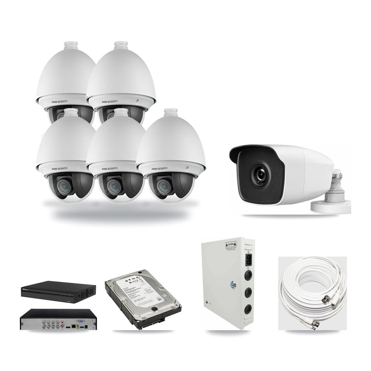 8-Channel 2MP – 3MP CCTV Kit — 5 2MP PTZ + 1 3MP Bullet Cameras + 5TB Recording (PXD-5108HS Recorder) - Image 1