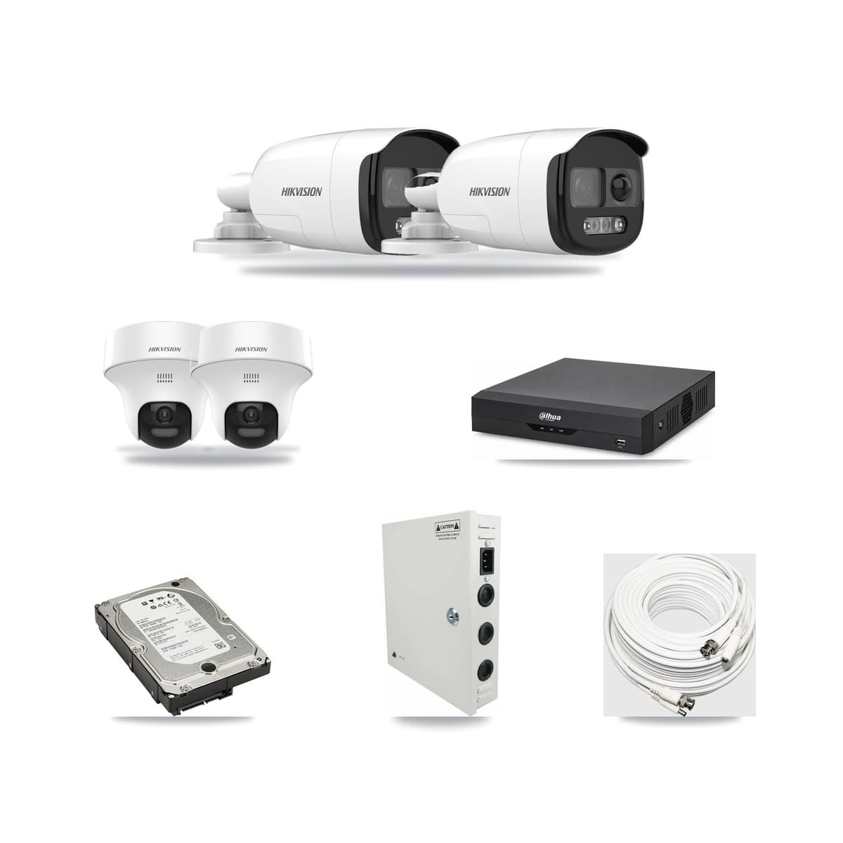 Hikvision & Dahua 4-Channel 5MP CCTV Kit — 2 Bullet + 2 Turret Cameras + 5TB Recording - Image 1