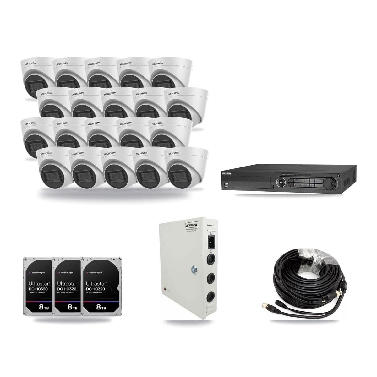 Hikvision 32-Channel 5MP CCTV Kit — 20 White Turret Cameras + 3× 8TB Recording - Image 1