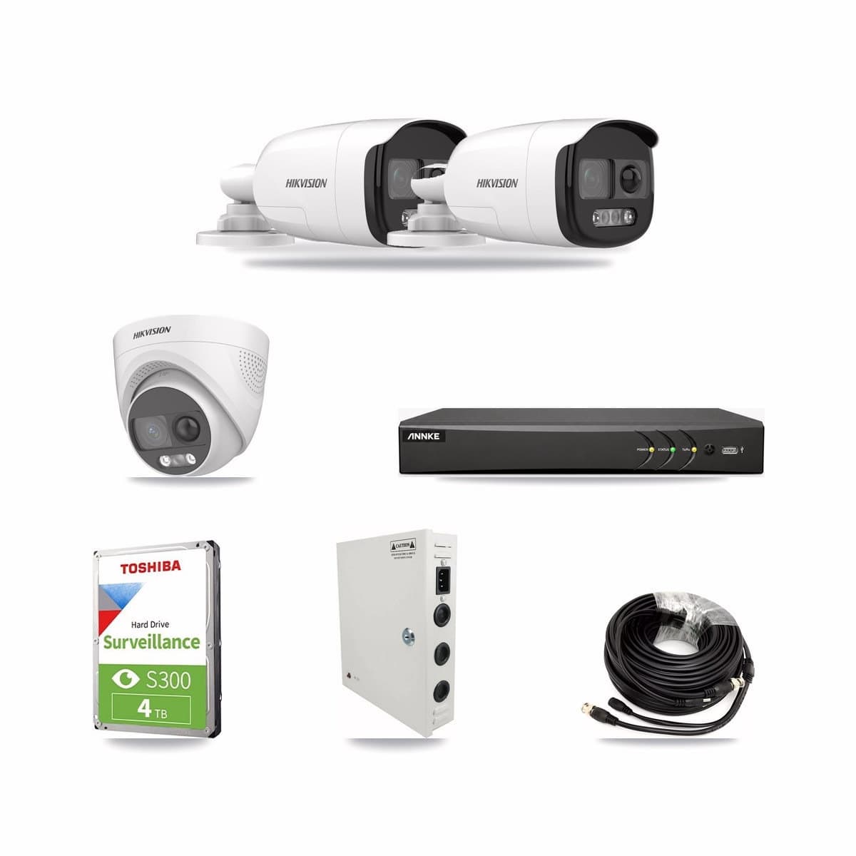 Hikvision & ANNKE 4-Channel 5MP CCTV Kit — 2 DS-2CE12KF3T Bullet + 1 DS-2CE72KF3T Turret Cameras + 4TB Recording - Image 1