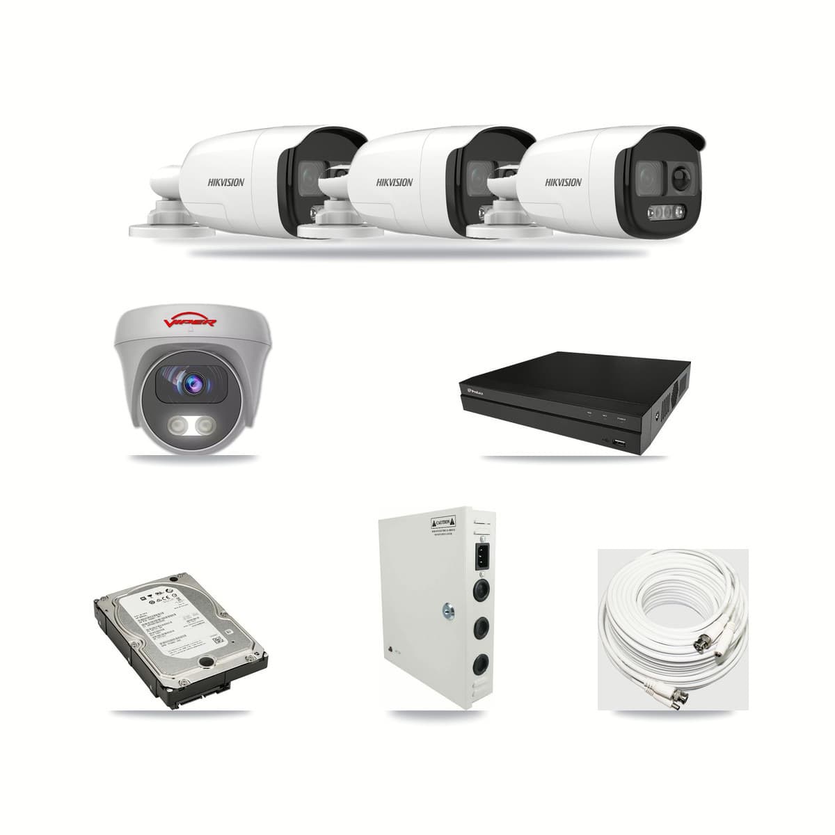 8-Channel 5MP CCTV Kit — 3 DS-2CE12KF3T Bullet + 1 White VIPER-5MP-3K Cameras + 5TB Recording (PXD-5208AN Recorder) - Image 1
