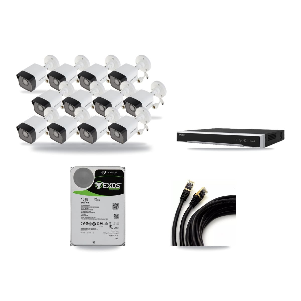 Hikvision 16-channel CCTV kit: 12 cameras (12× 5MP Bullet), 16TB hard drive