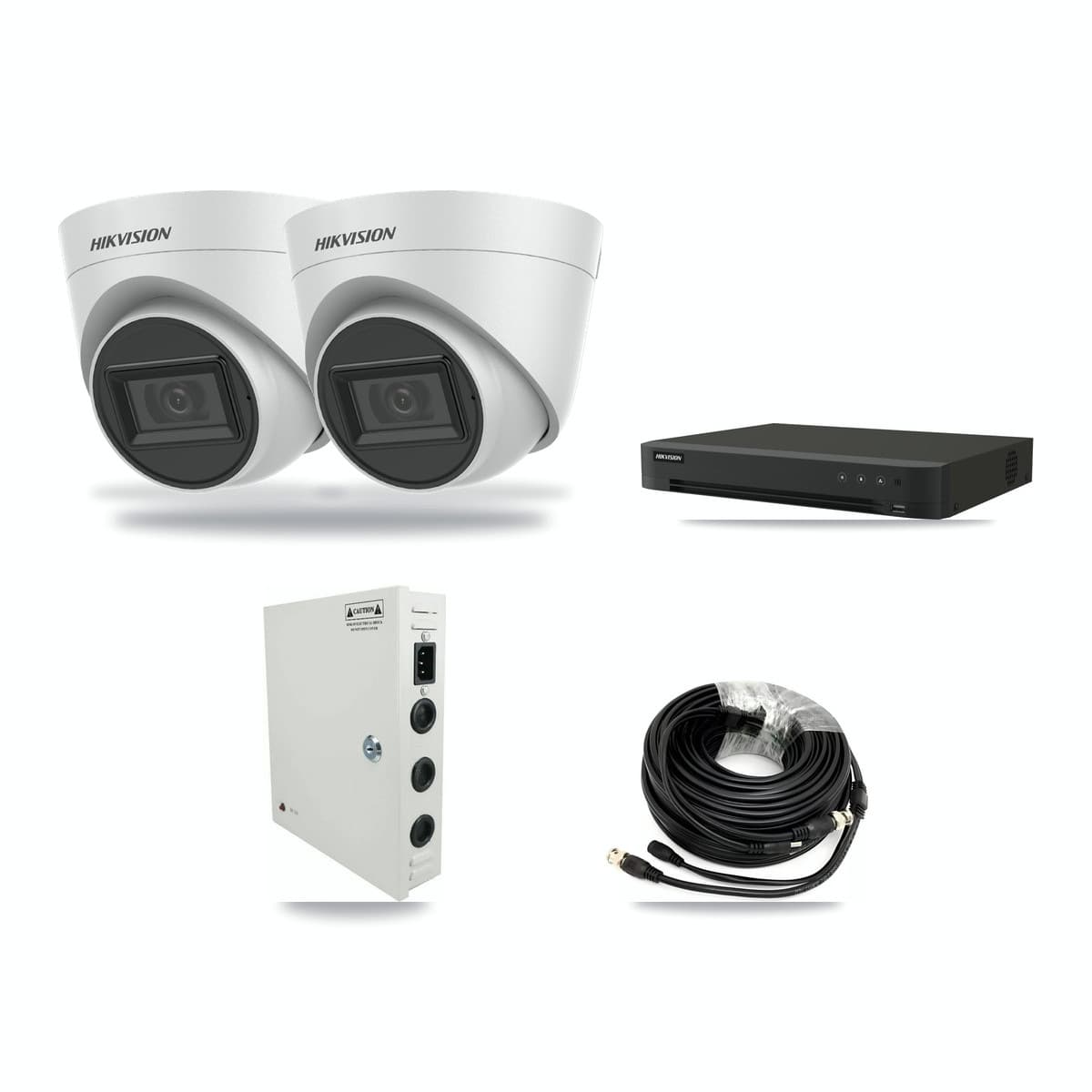 Hikvision 8-Channel 5MP CCTV Kit — 2 White Turret Cameras + 3TB Recording (IDS-7208HUHI Recorder) - Image 1