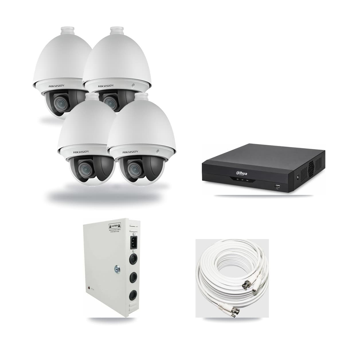 Hikvision & Dahua 4-Channel 2MP CCTV Kit — 4 DS-2AE4225T PTZ Cameras + 3TB Recording - Image 1