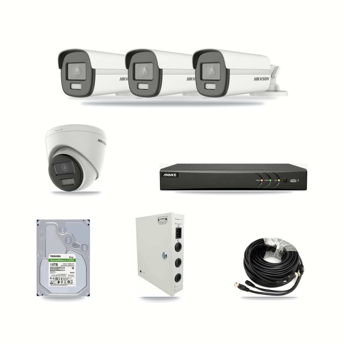Hikvision & ANNKE 4-Channel 4K CCTV Kit — 3 Bullet + 1 Turret Cameras + 10TB Recording - Image 1