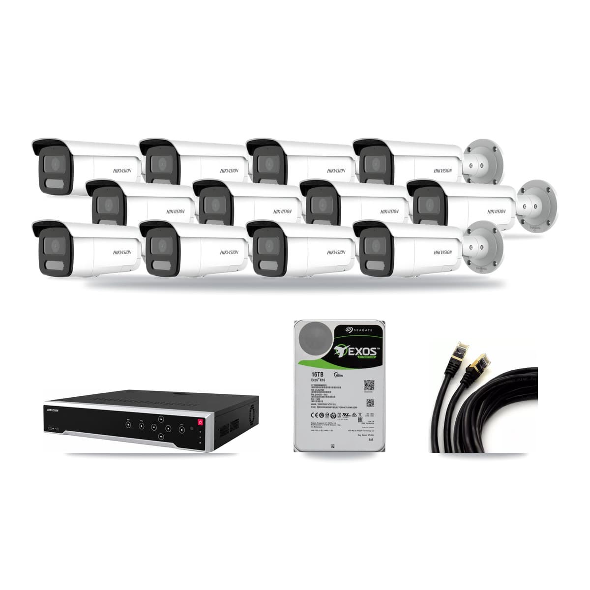 Hikvision 32-channel CCTV kit: 12 cameras (12× 4MP Bullet), 16TB hard drive