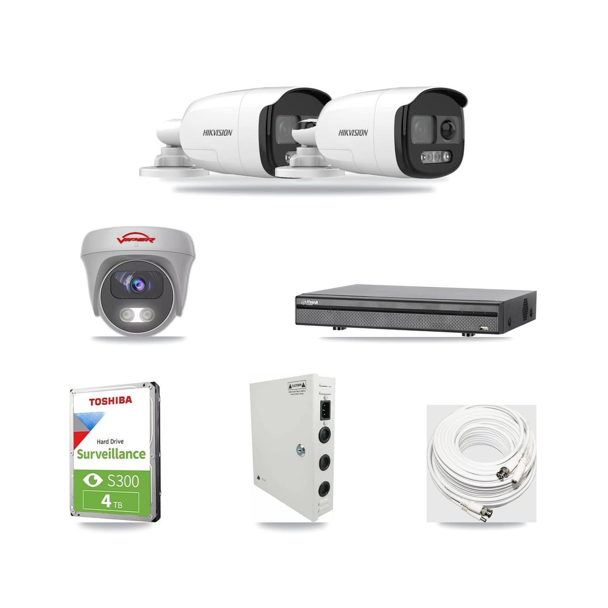 8-Channel 5MP CCTV Kit — 2 DS-2CE12KF3T Bullet + 1 White VIPER-5MP-3K Cameras + 4TB Recording (DH-XVR5108H Recorder) - Image 1