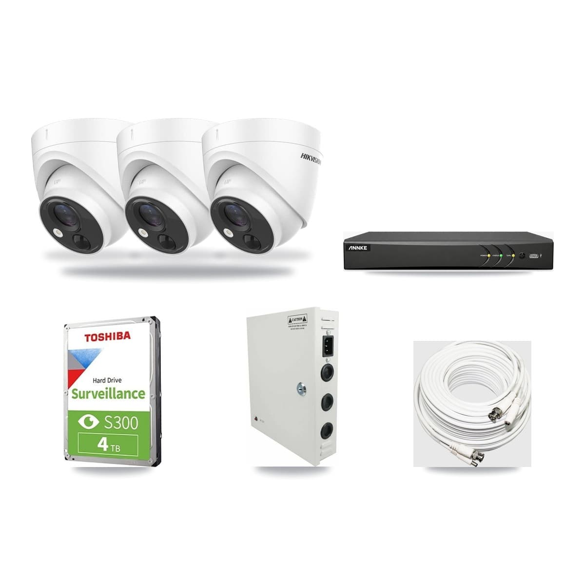 Hikvision & ANNKE 4-Channel 5MP CCTV Kit — 3 DS-2CE71H0T Turret Cameras + 4TB Recording - Image 1