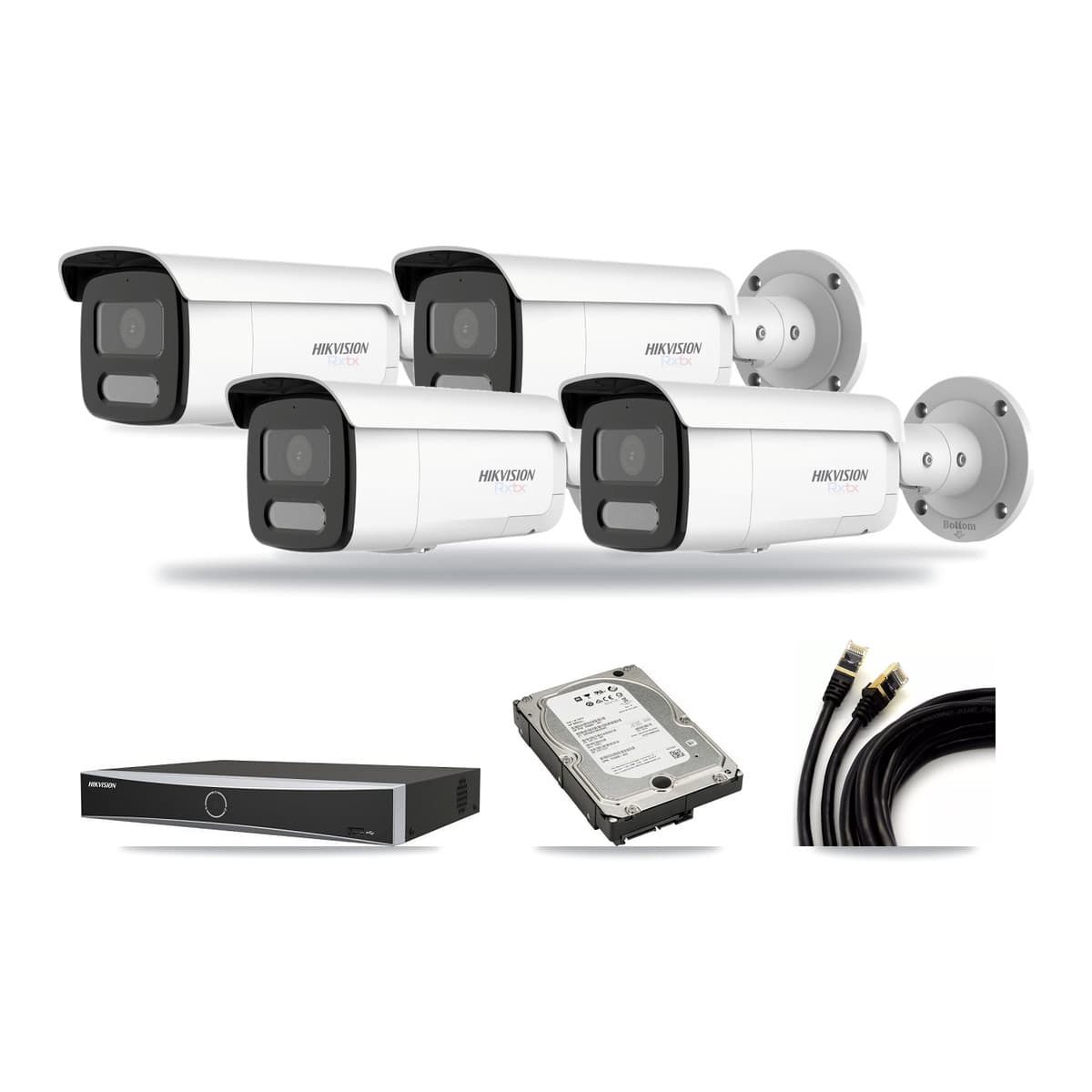 Hikvision 4-channel CCTV kit: 4 cameras (4× 4K Bullet), 5TB hard drive