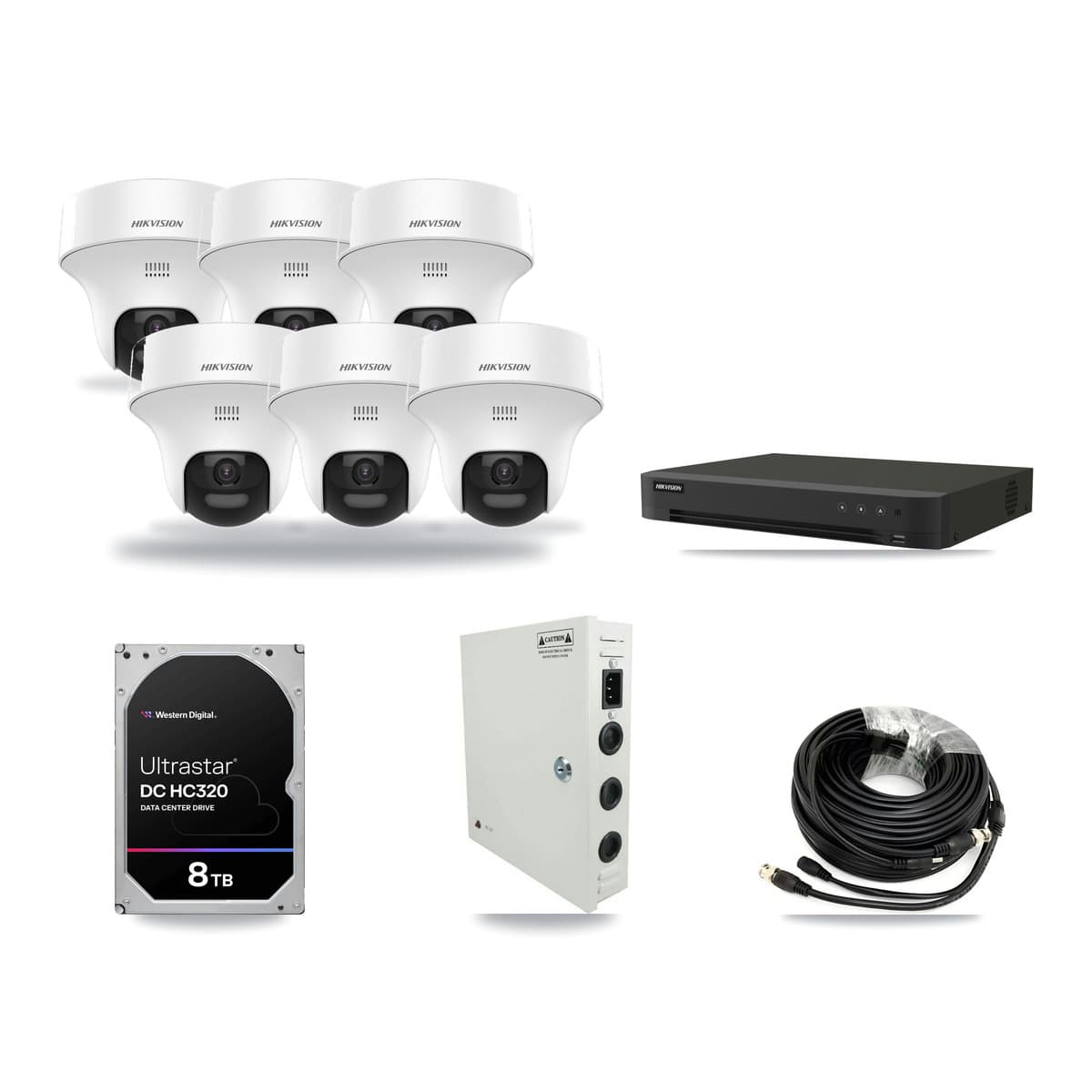 Hikvision 8-Channel 5MP CCTV Kit — 6 DS-2CE70K0T Turret Cameras + 8TB Recording (IDS-7208HUHI Recorder) - Image 1