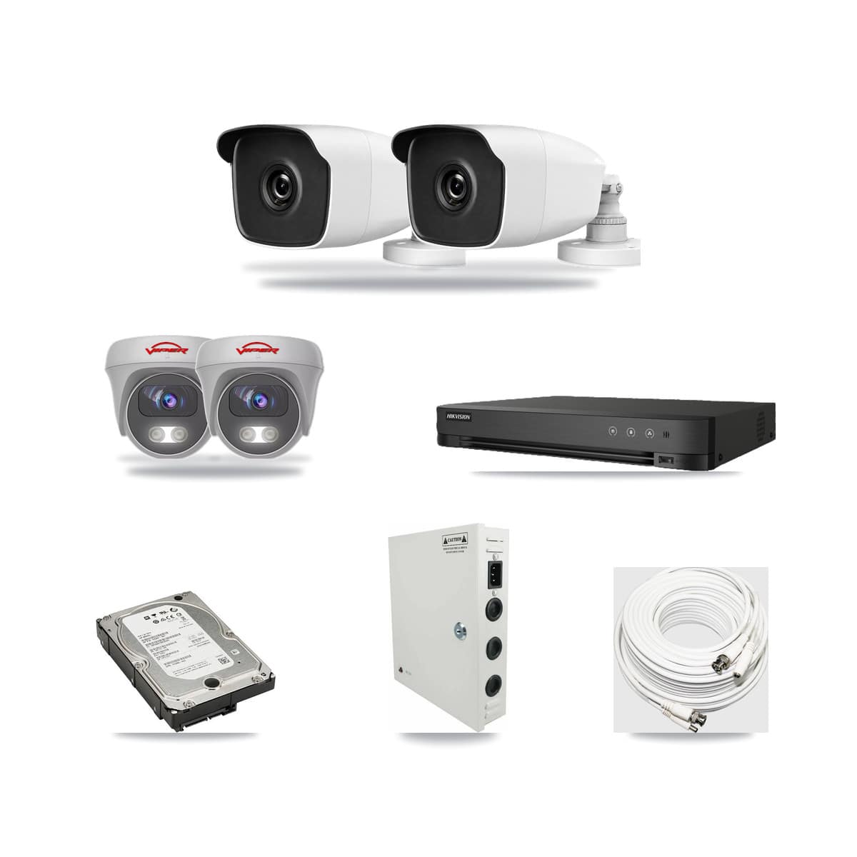 8-Channel 3MP – 5MP CCTV Kit — 2 3MP Bullet + 2 White 5MP Cameras + 5TB Recording (IDS-7208HQHI Recorder) - Image 1