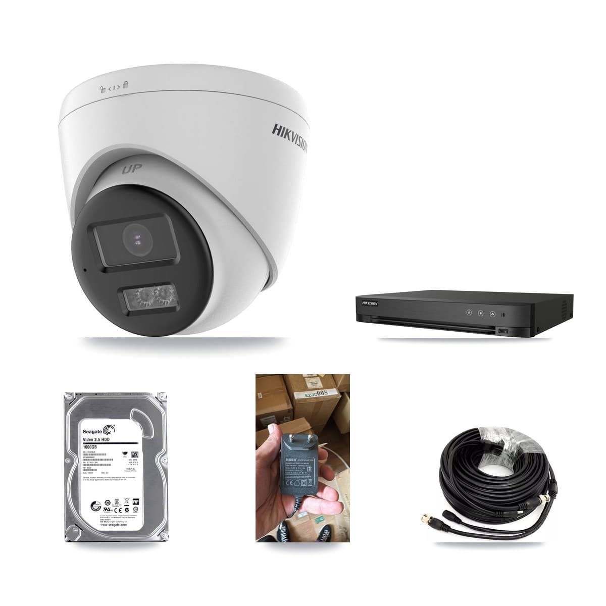 Hikvision 4-channel CCTV kit: 1 camera (1× 5MP Turret), 1TB hard drive