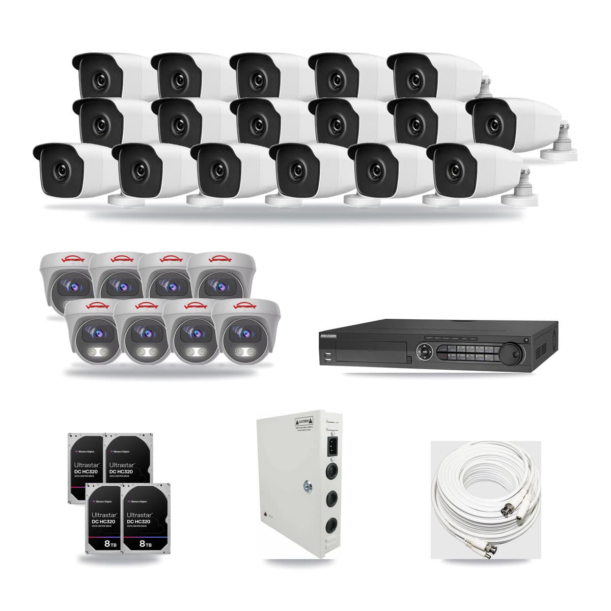 32-Channel 3MP – 5MP CCTV Kit — 17 3MP Bullet + 8 5MP Cameras + 4× 8TB Recording - Image 1