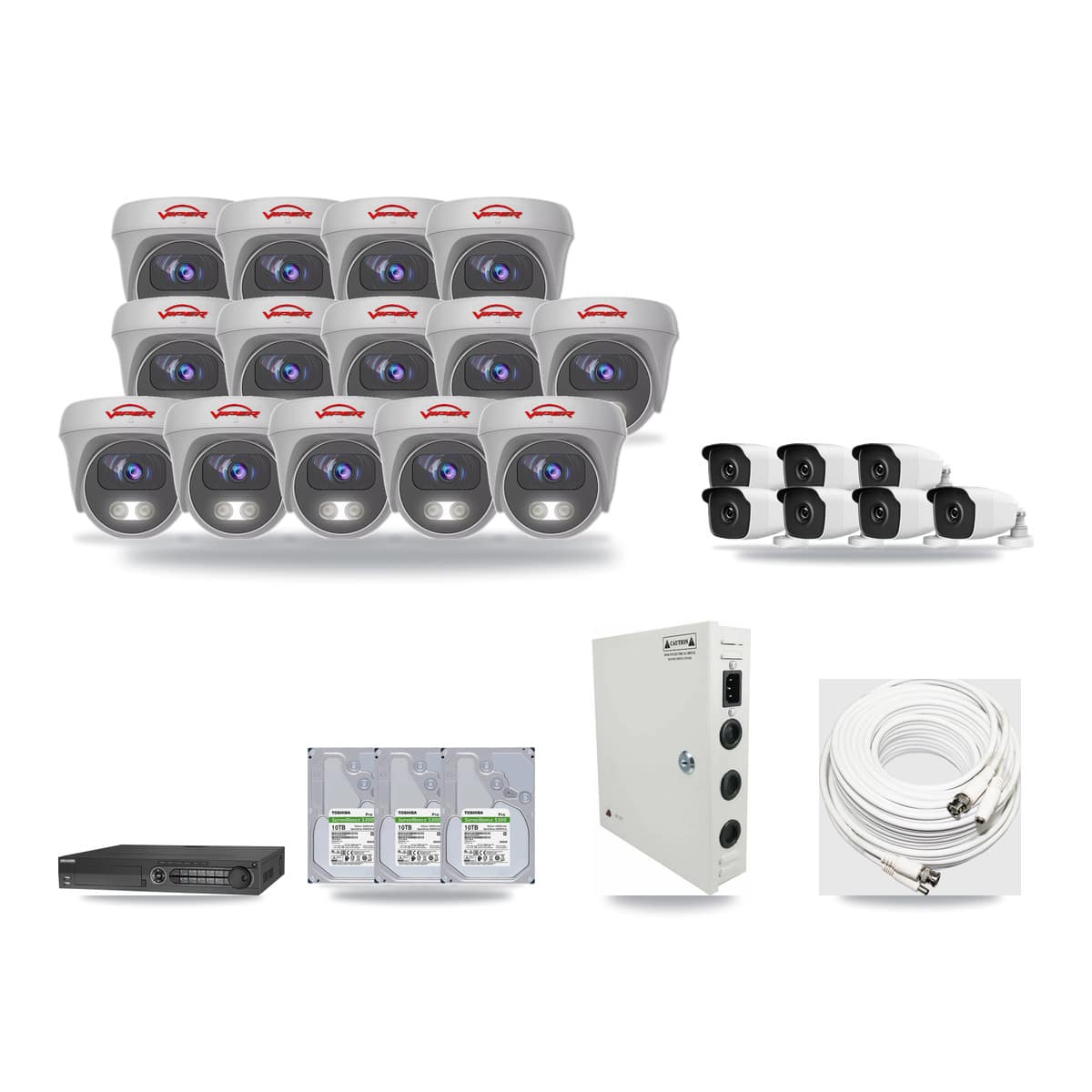 32-Channel 3MP – 5MP CCTV Kit — 7 3MP Bullet + 14 5MP Cameras + 3× 10TB Recording - Image 1