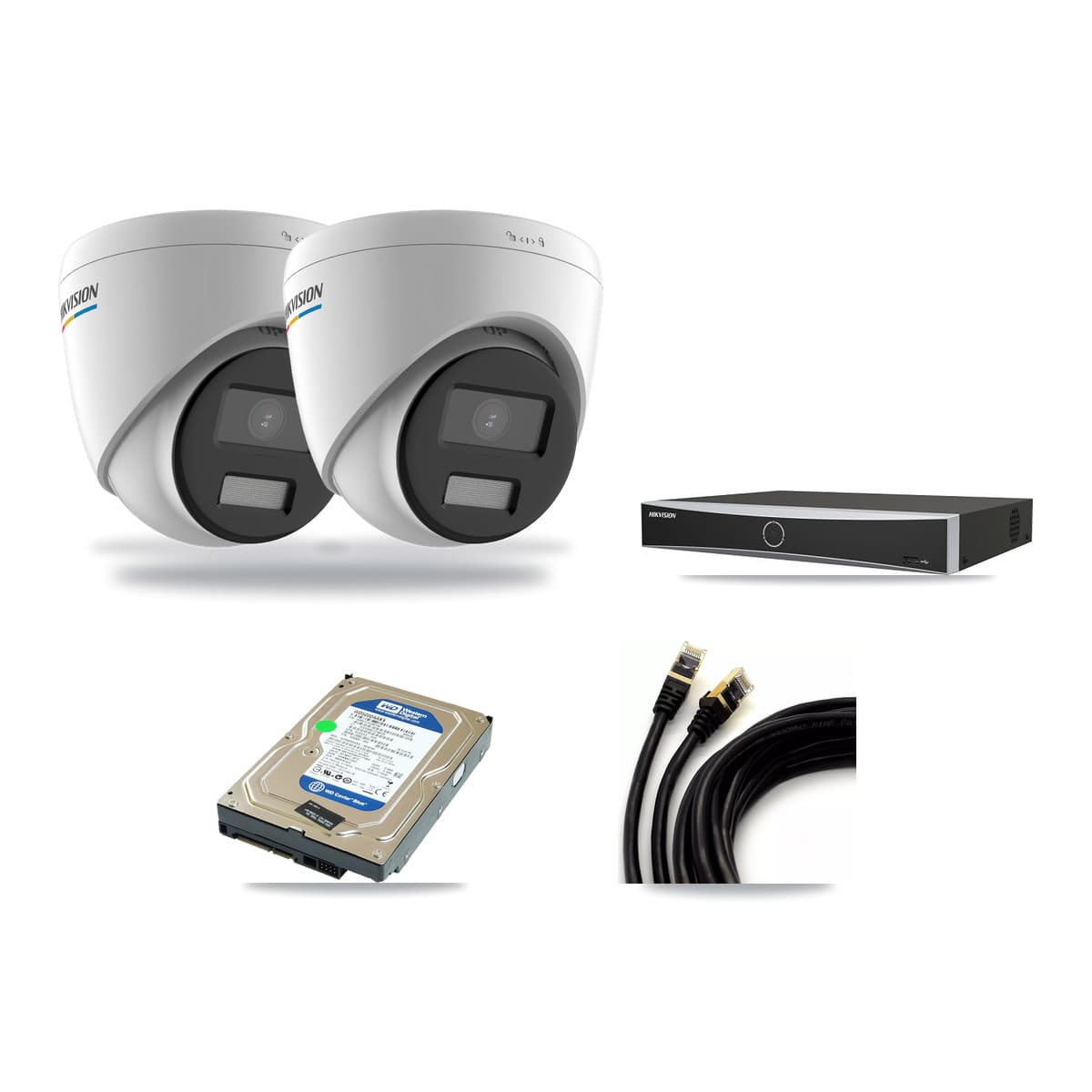 Hikvision 4-channel CCTV kit: 2 cameras (2× 2MP Turret), 500GB hard drive