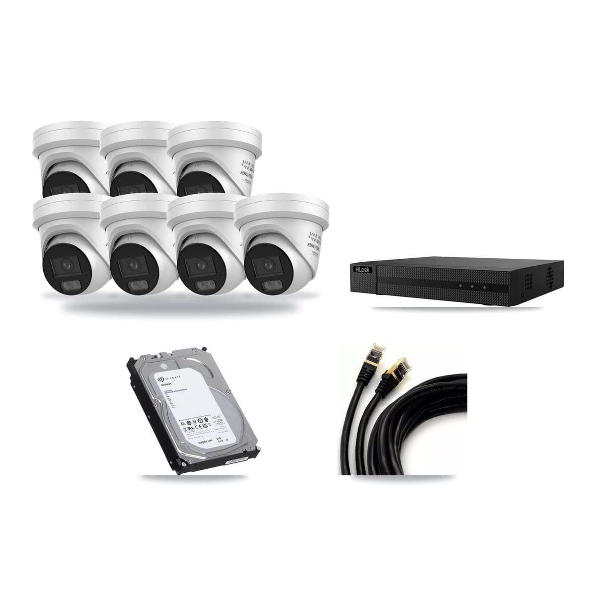 HiLook 8-channel CCTV kit: 7 cameras (7× 4MP Turret), 6TB hard drive