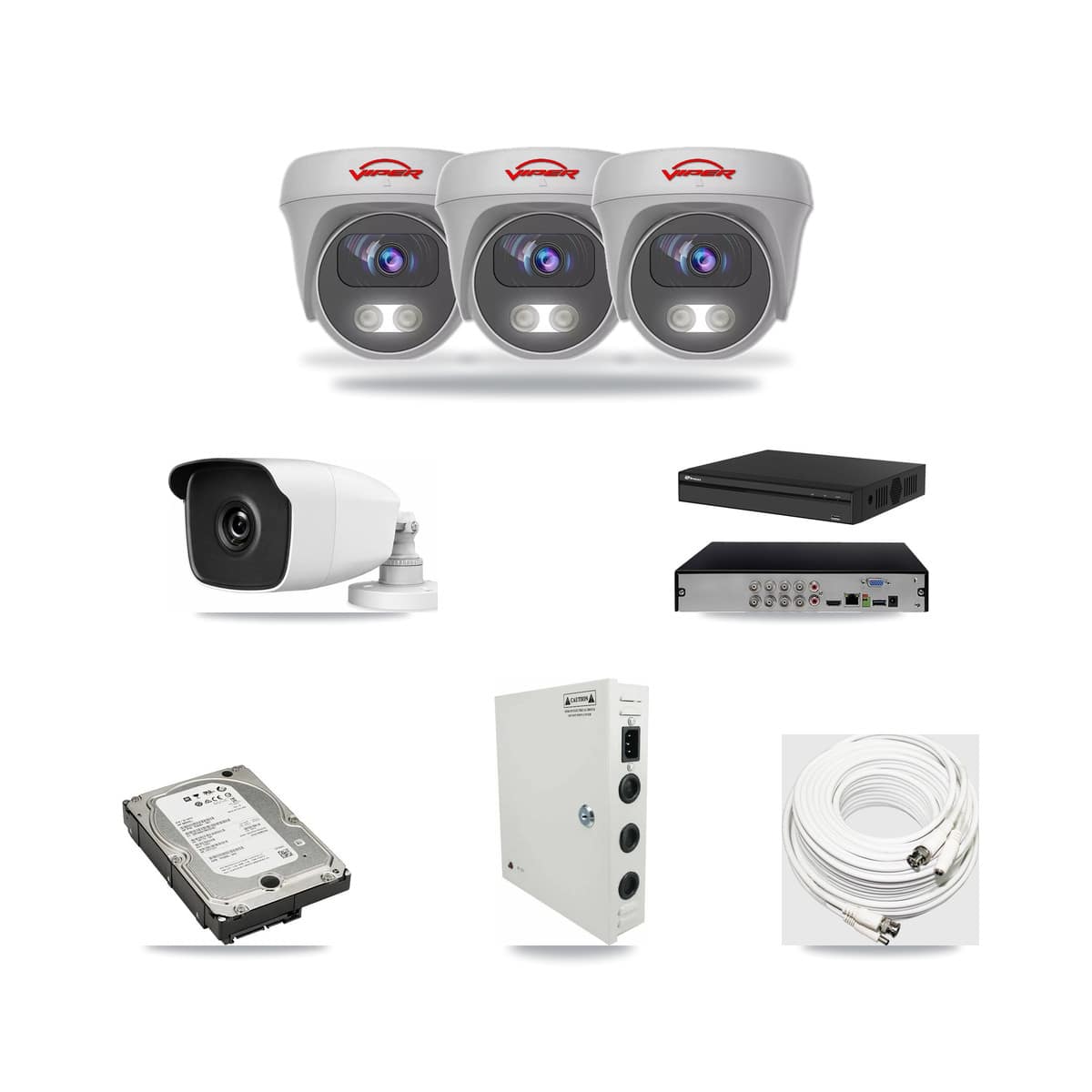 8-Channel 3MP – 5MP CCTV Kit — 1 3MP Bullet + 3 White 5MP Cameras + 5TB Recording (PXD-5108HS Recorder) - Image 1