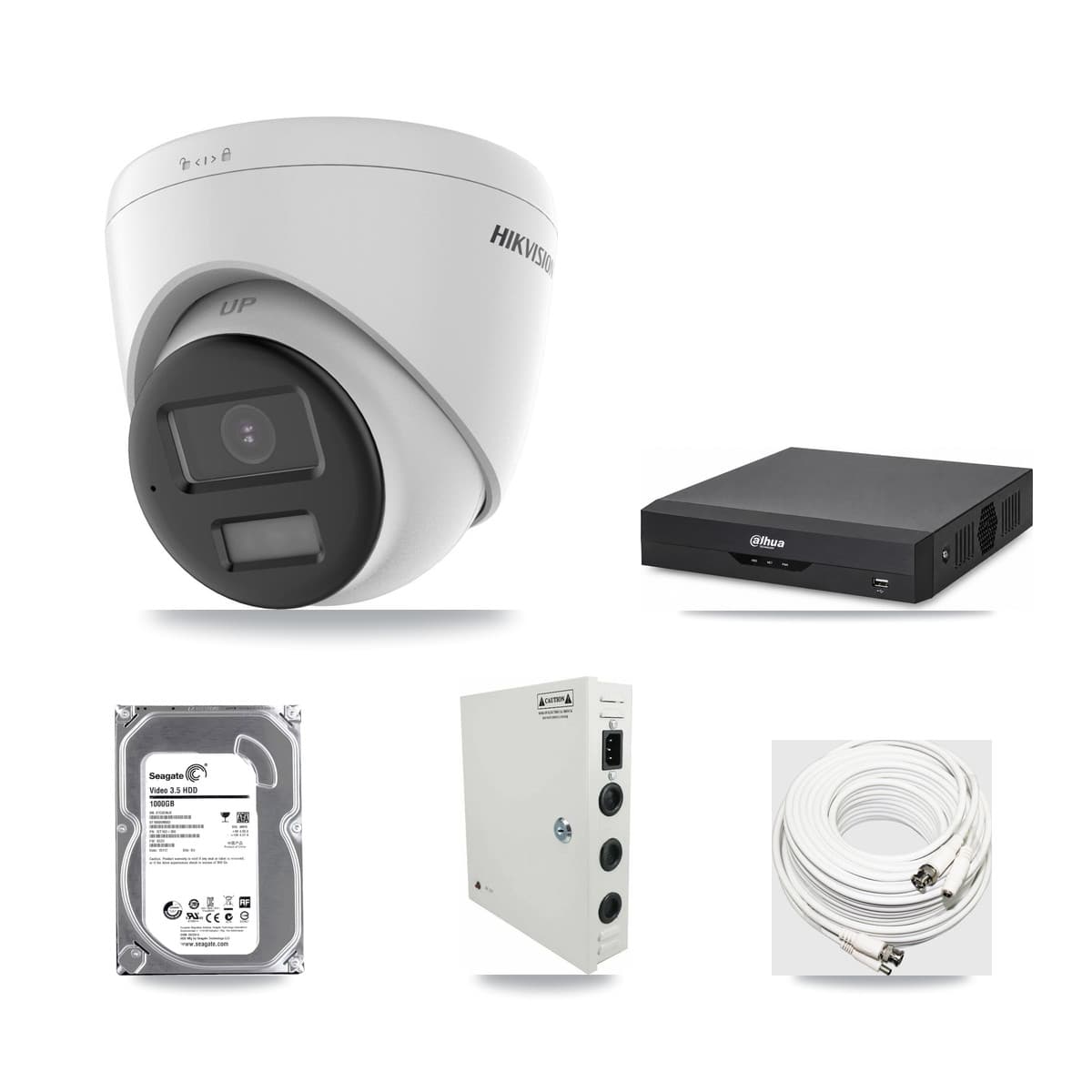 Hikvision & Dahua 4-Channel 5MP CCTV Kit — 1 DS-2CE78K0T-LPTS Turret Camera + 1TB Recording (DH-XVR5104HS-4KL-I2 Recorder) - Image 1