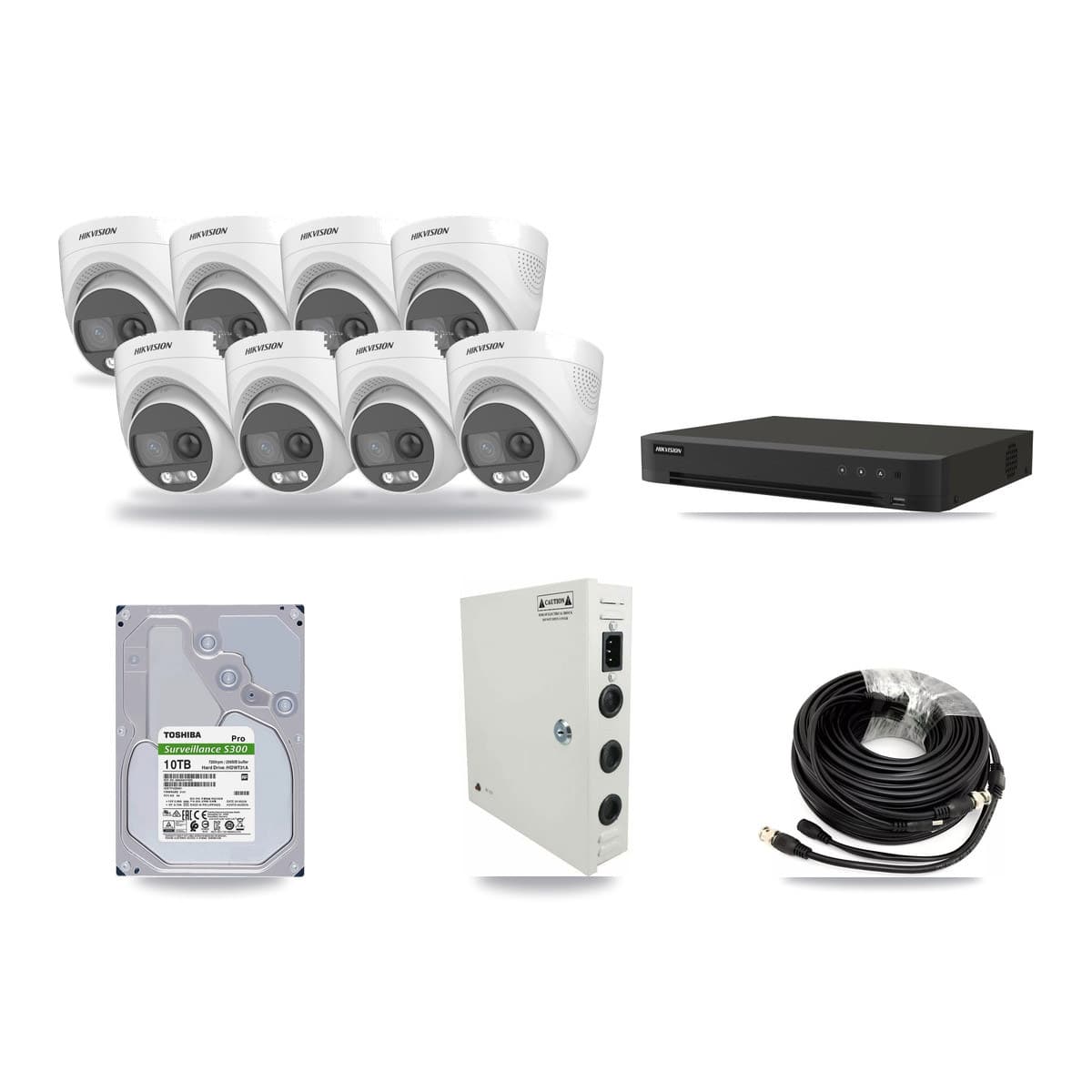 Hikvision 8-Channel 5MP CCTV Kit — 8 DS-2CE72KF3T Turret Cameras + 10TB Recording (IDS-7208HUHI Recorder) - Image 1