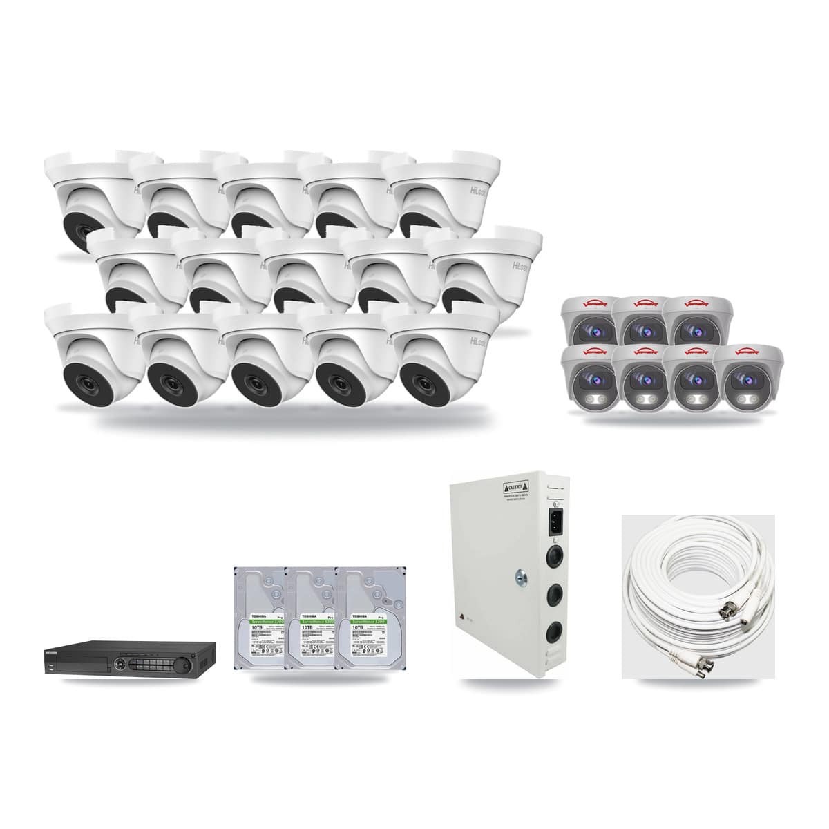32-Channel 4MP – 5MP CCTV Kit — 15 4MP Turret + 7 5MP Cameras + 3× 10TB Recording - Image 1