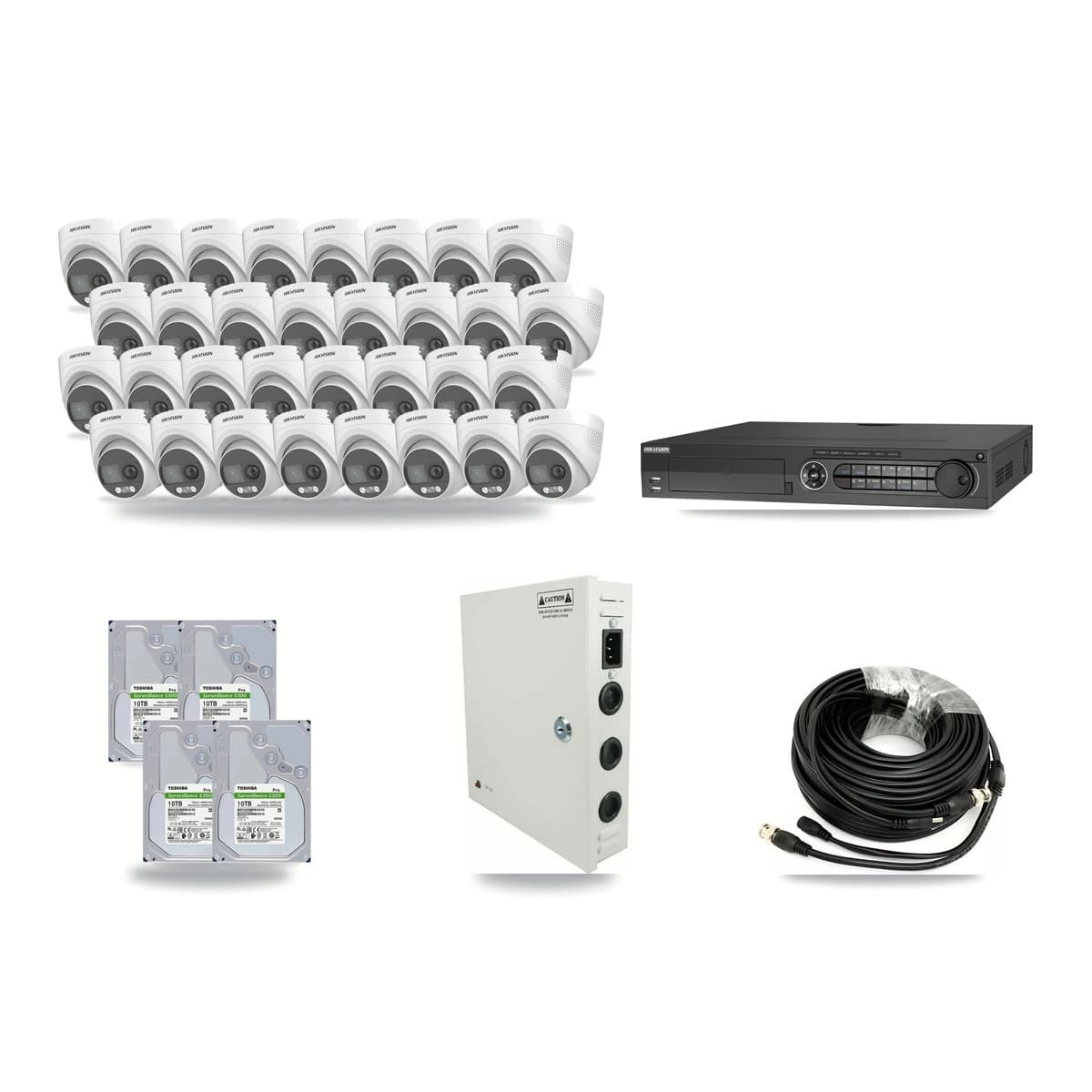 Hikvision 32-channel CCTV kit: 32 cameras (32× 5MP Turret), 4× 10TB hard drive