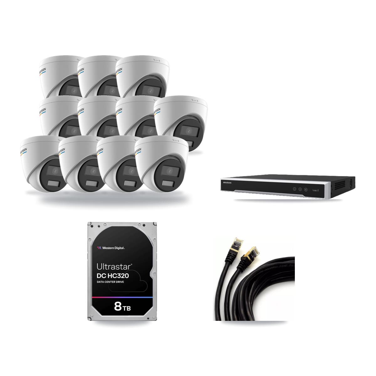 Hikvision 16-channel CCTV kit: 11 cameras (11× 2MP Turret), 8TB hard drive