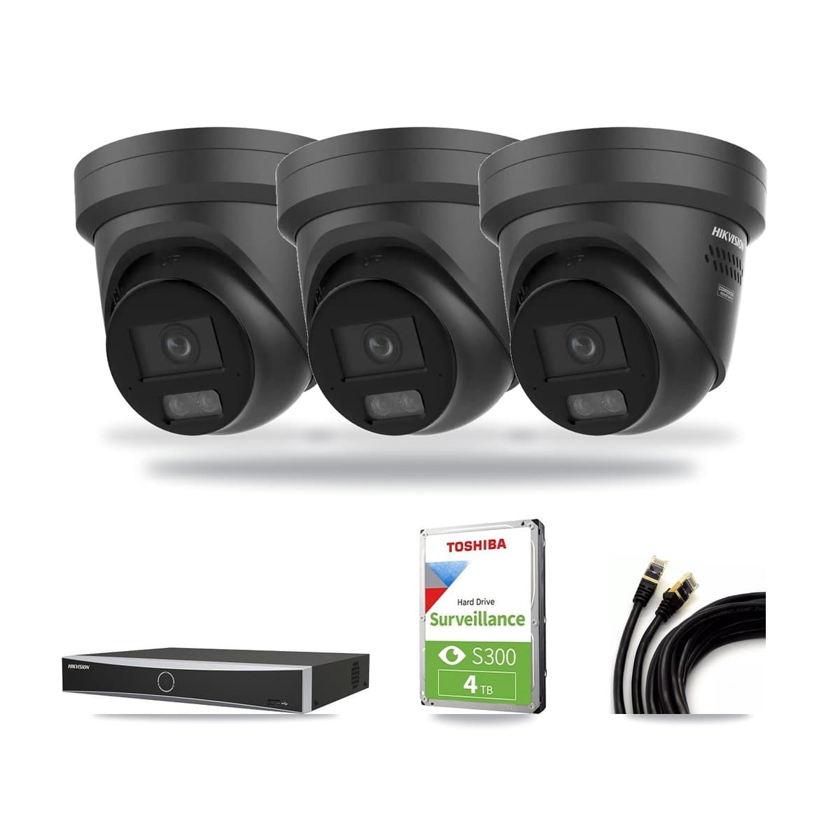 Hikvision 4-channel CCTV kit: 3 cameras (3× 4K Turret), 4TB hard drive