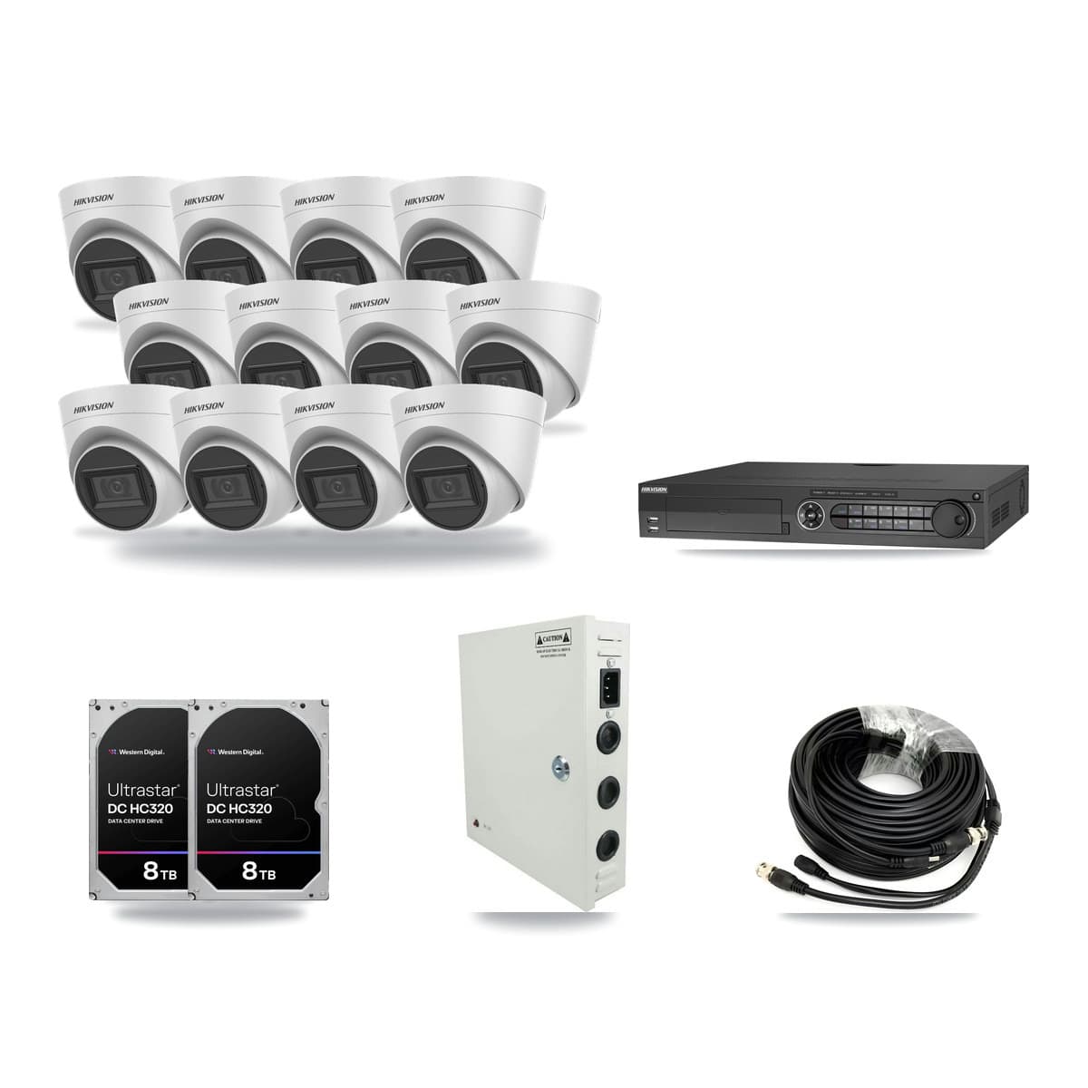 Hikvision 32-Channel 5MP CCTV Kit — 12 White Turret Cameras + 2× 8TB Recording - Image 1