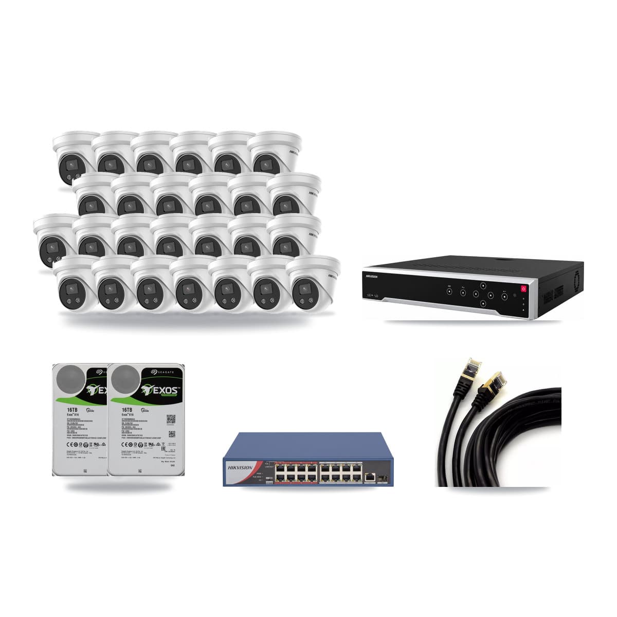 Hikvision 32-channel CCTV kit: 26 cameras (26× 5MP Turret), 2× 16TB hard drive