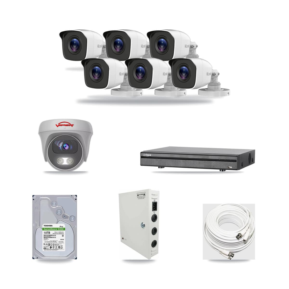 8-Channel 4MP – 5MP CCTV Kit — 6 4MP Bullet + 1 White 5MP Cameras + 10TB Recording (DH-XVR5108H Recorder) - Image 1
