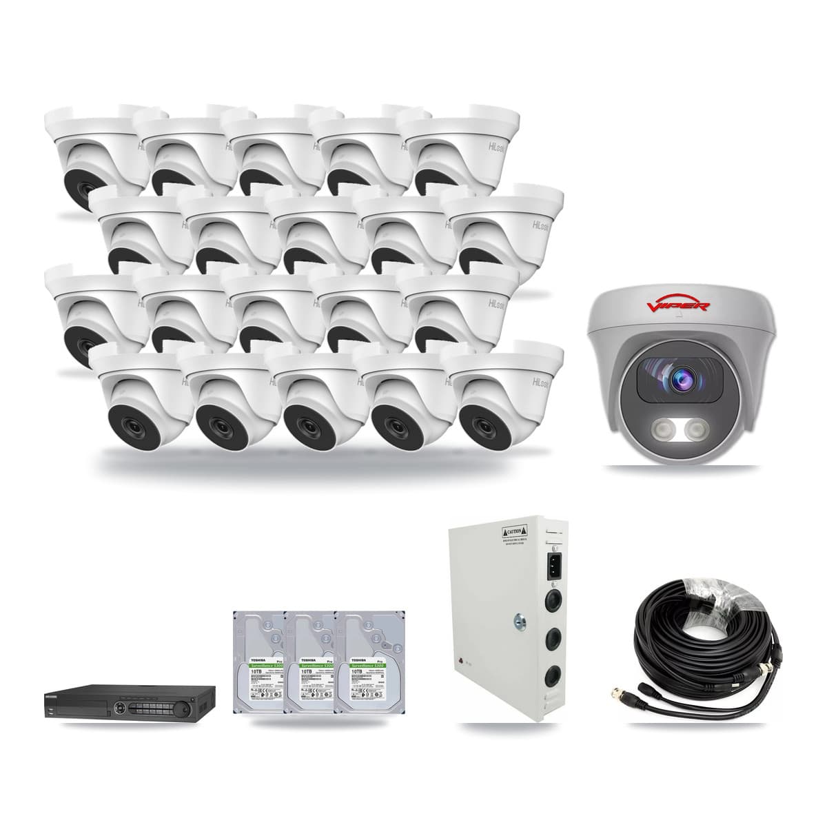 32-Channel 4MP – 5MP CCTV Kit — 20 4MP Turret + 1 5MP Cameras + 3× 10TB Recording - Image 1