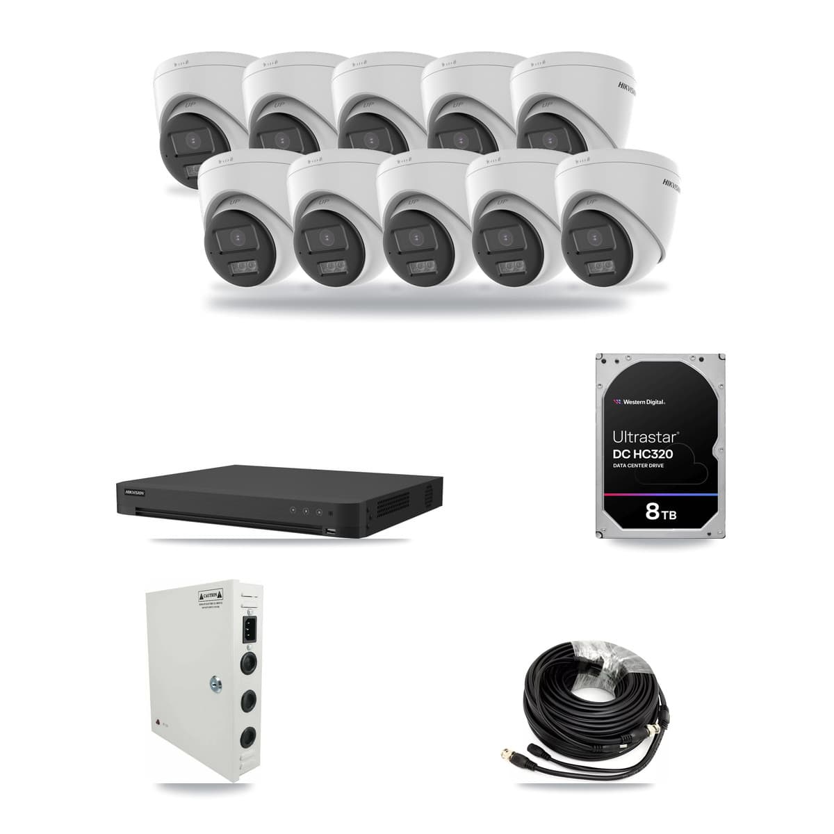 Hikvision 16-channel CCTV kit: 10 cameras (10× 5MP Turret), 8TB hard drive