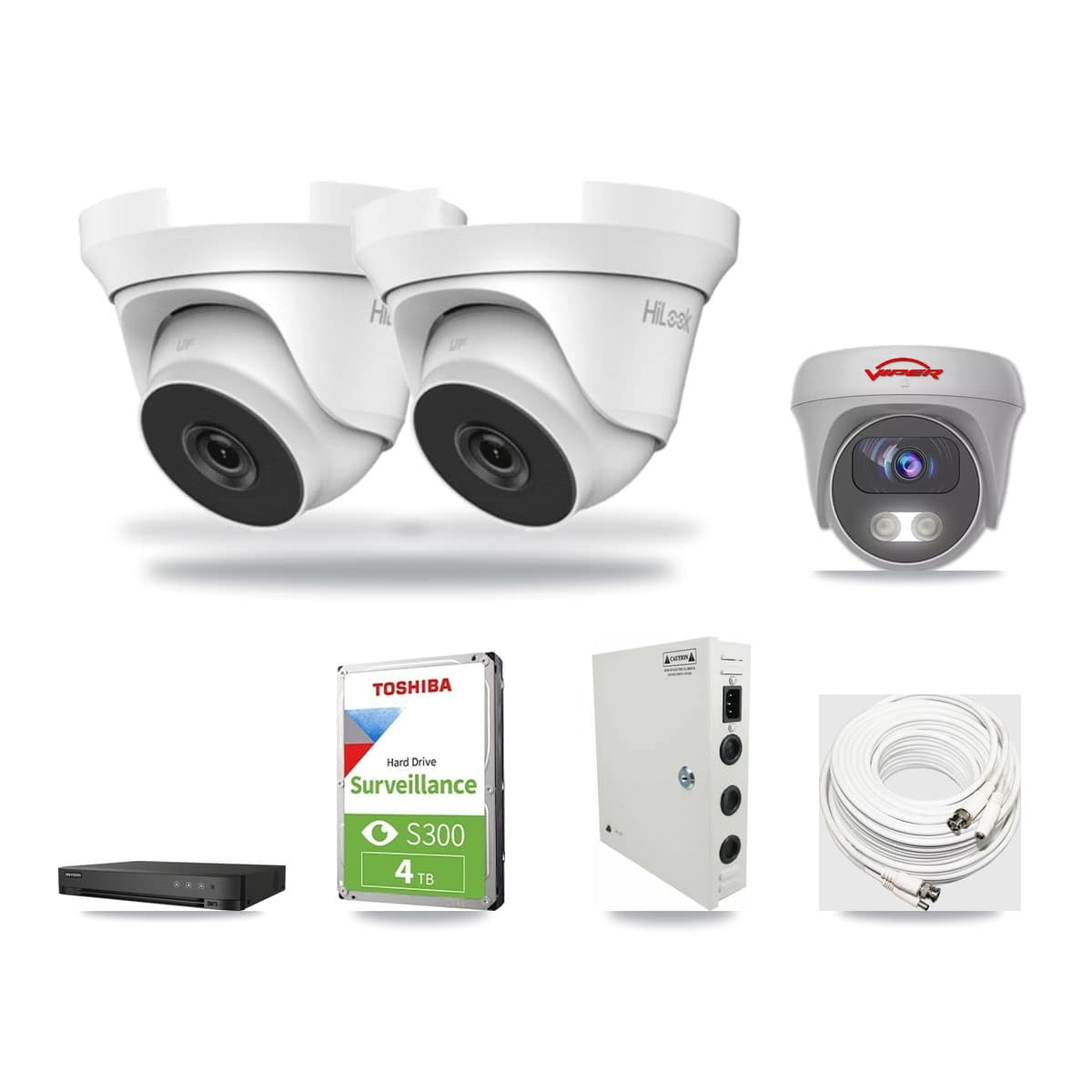 4-Channel 4MP – 5MP CCTV Kit — 2 4MP Turret + 1 White 5MP Cameras + 4TB Recording (IDS-7204HQHI Recorder) - Image 1