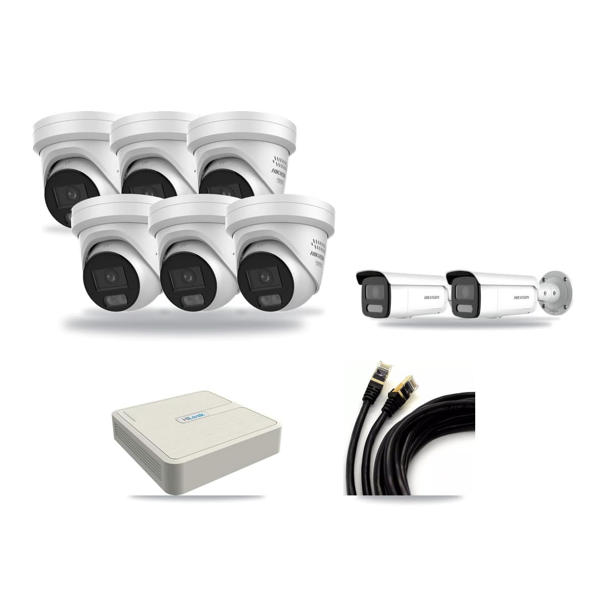 HiLook 8-channel CCTV kit: 8 cameras (6× 4MP Turret + 2× 4MP Bullet), 3TB hard drive