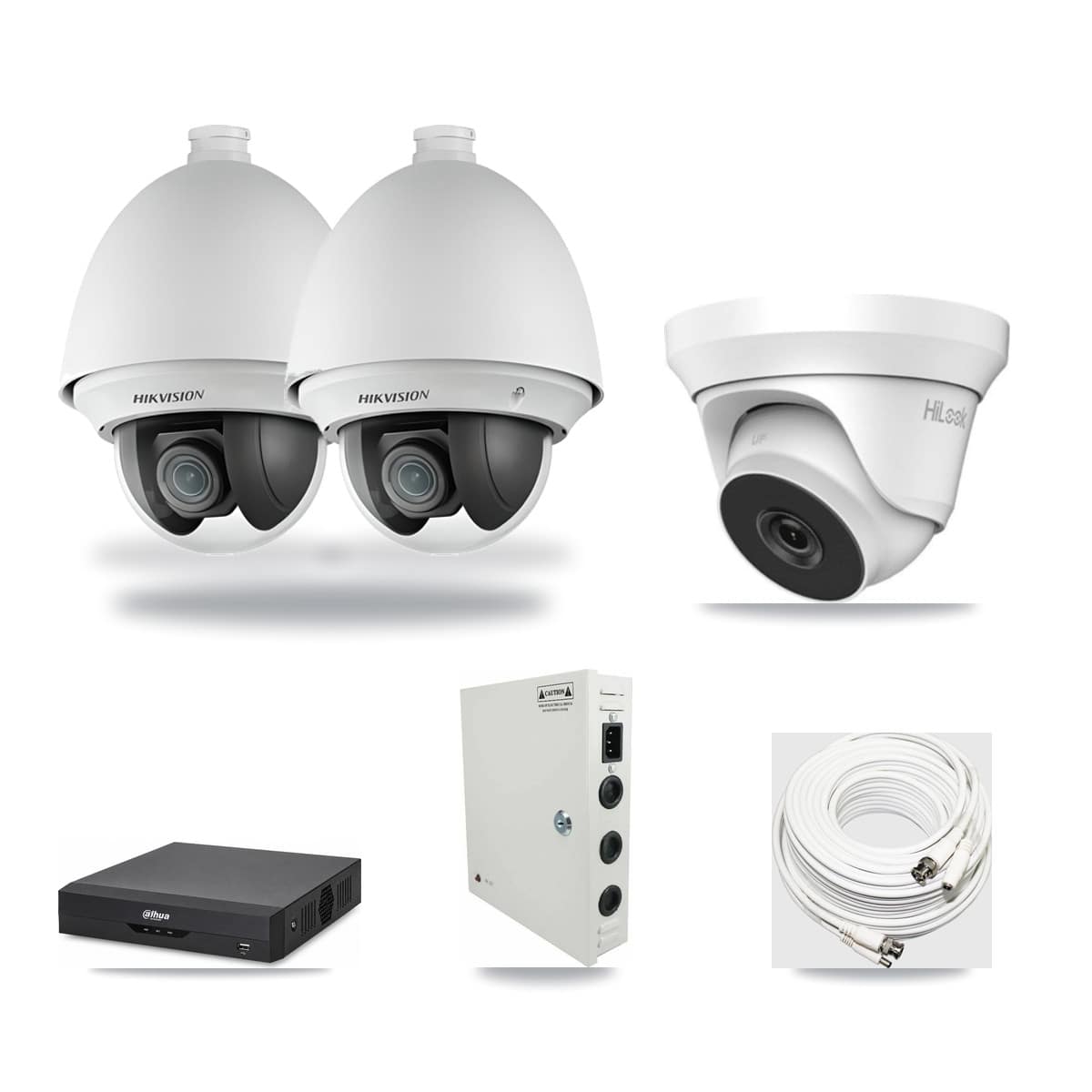 4-Channel 2MP – 4MP CCTV Kit — 2 2MP PTZ + 1 4MP Turret Cameras + 3TB Recording (DH-XVR5104HS Recorder) - Image 1