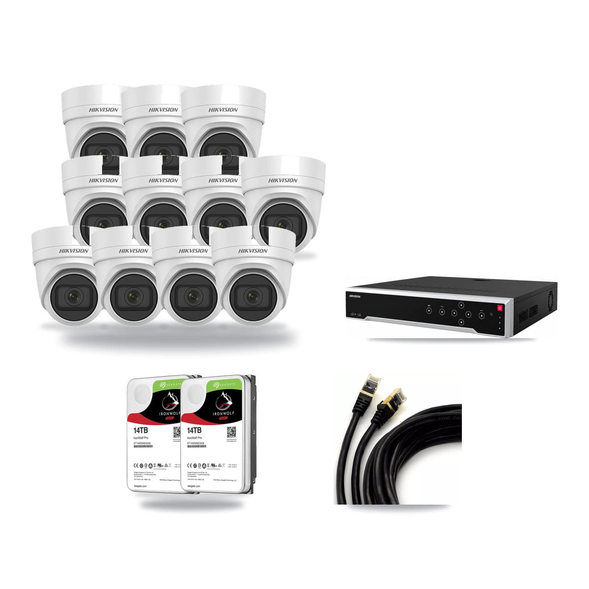 Hikvision 32-channel CCTV kit: 11 cameras (11× 4K Turret), 2× 14TB hard drive