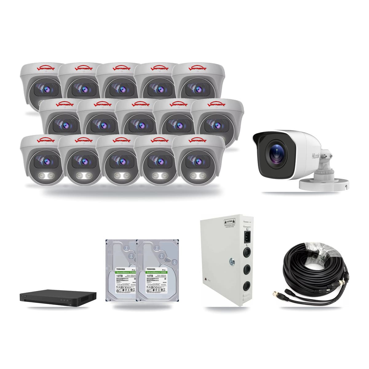 32-Channel 4MP – 5MP CCTV Kit — 1 4MP Bullet + 15 5MP Cameras + 2× 10TB Recording - Image 1