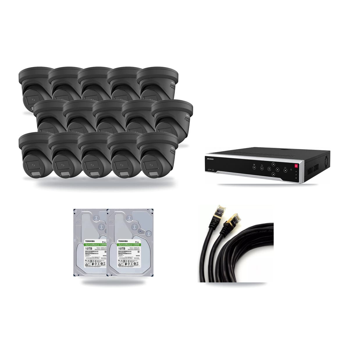 Hikvision 32-channel CCTV kit: 15 cameras (15× 4MP Turret), 2× 10TB hard drive