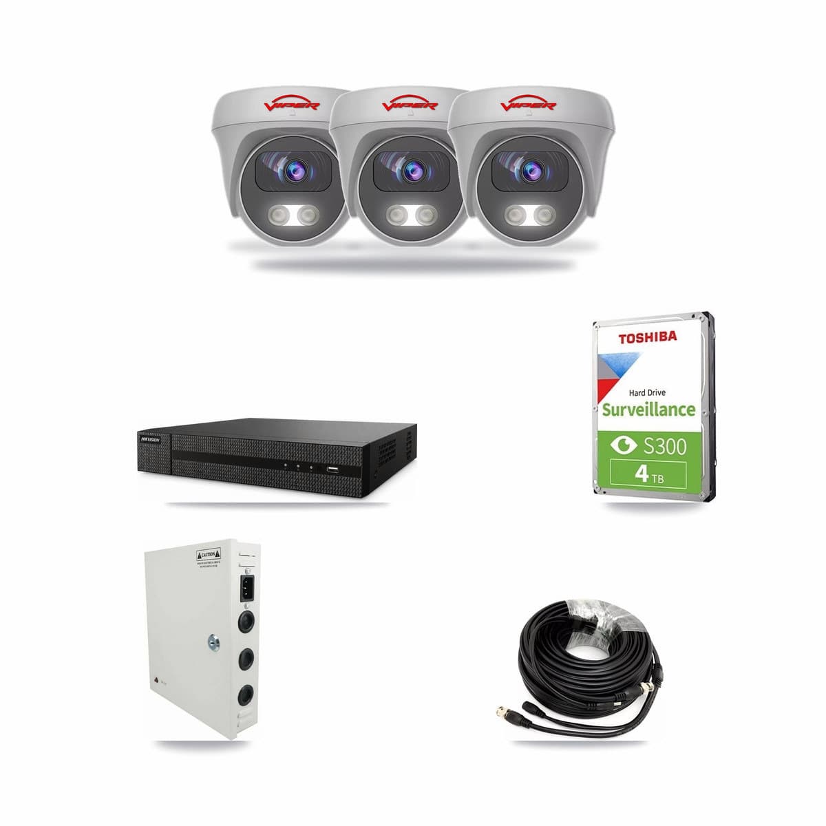 8-Channel 5MP CCTV Kit — 3 White Viper Cameras + 4TB Recording (DVR-8CH Recorder) - Image 1