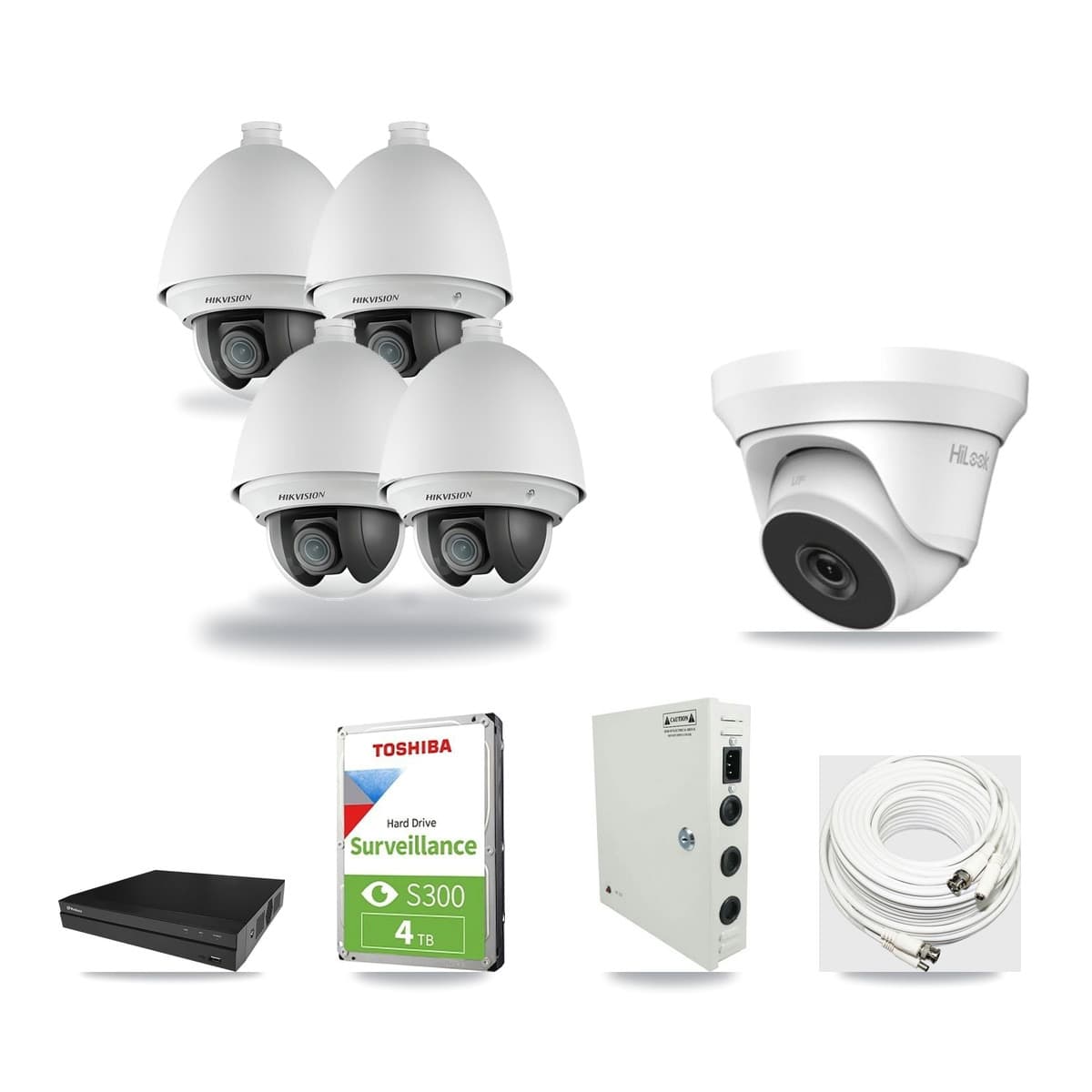 8-Channel 2MP – 4MP CCTV Kit — 4 2MP PTZ + 1 4MP Turret Cameras + 4TB Recording (PXD-5208AN Recorder) - Image 1