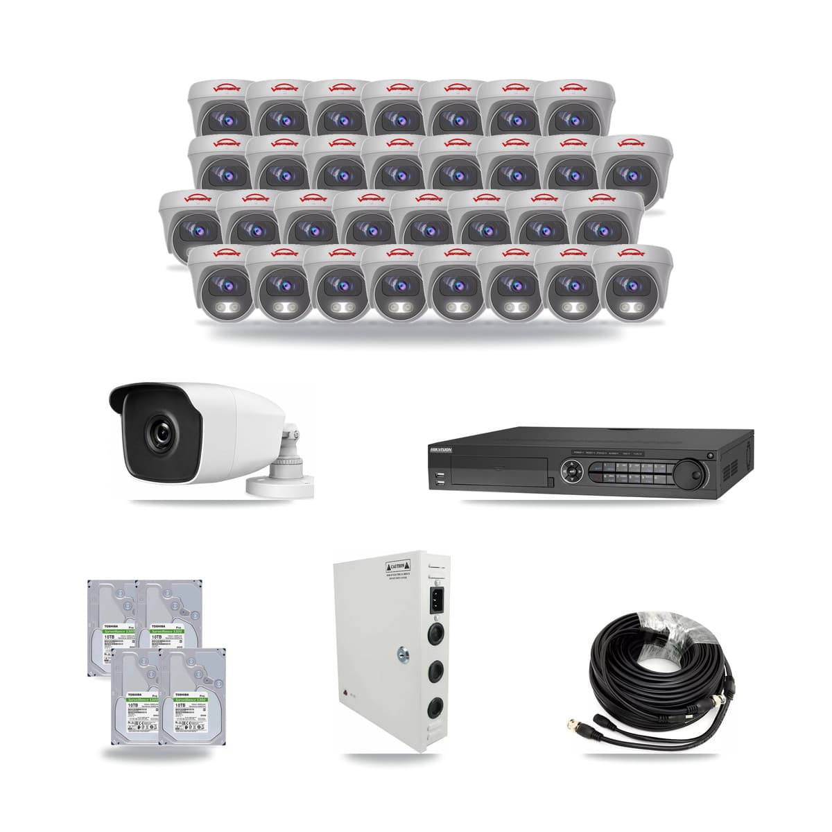 32-Channel 3MP – 5MP CCTV Kit — 1 3MP Bullet + 31 5MP Cameras + 4× 10TB Recording - Image 1