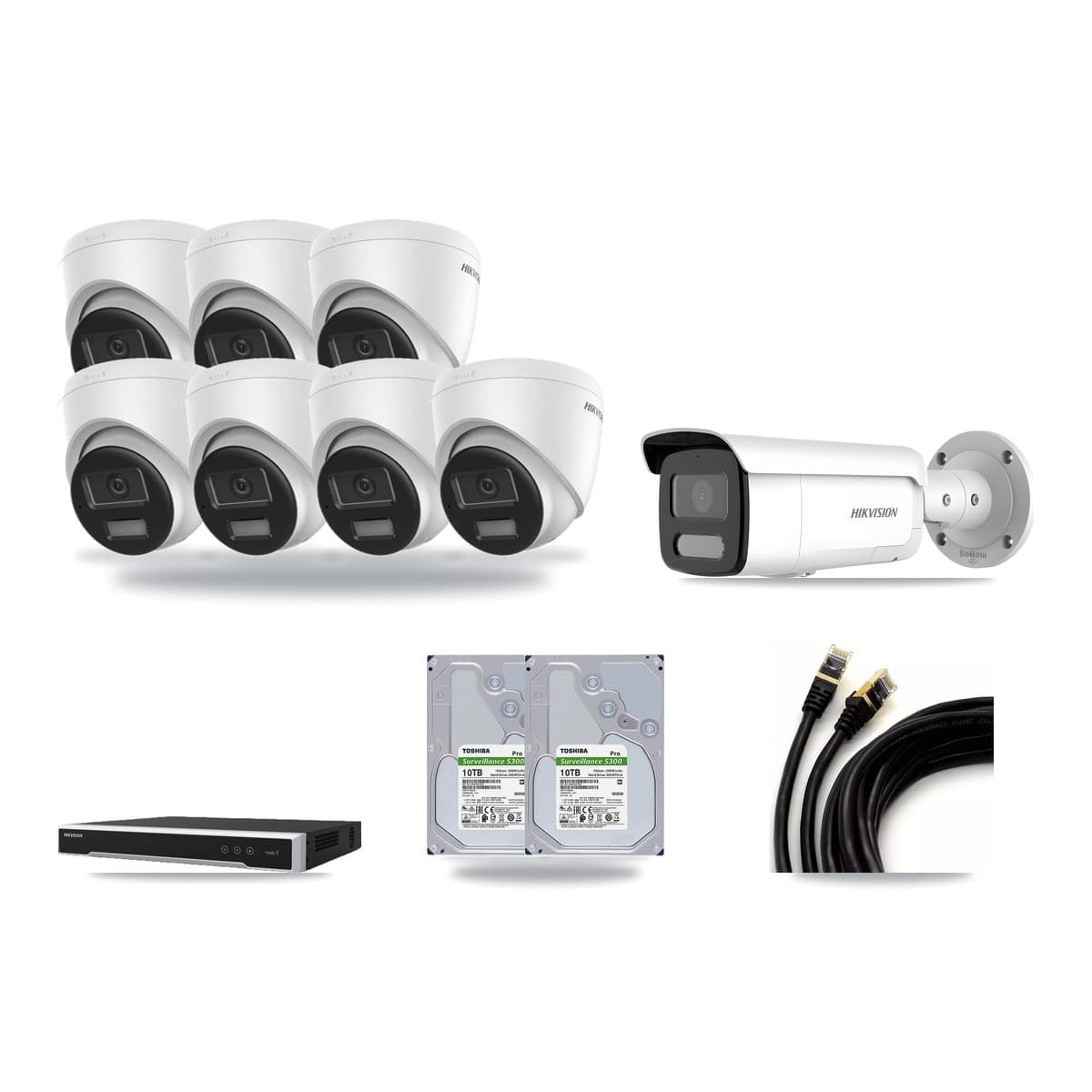 Hikvision 16-Channel 4MP – 4K CCTV Kit — 7 4K Turret + 1 4MP Bullet Cameras + 2× 10TB Recording - Image 1