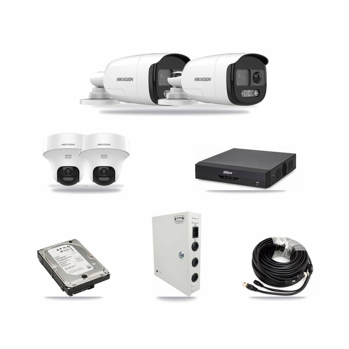 Hikvision & Dahua 4-Channel 5MP CCTV Kit — 2 DS-2CE12KF3T Bullet + 2 DS-2CE70K0T Turret Cameras + 5TB Recording - Image 1