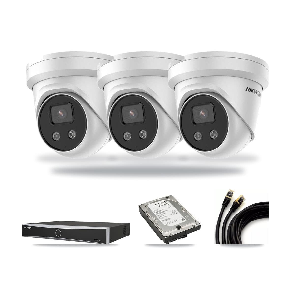 Hikvision 4-channel CCTV kit: 4 cameras (3× 5MP Turret + 1× 5MP Dome), 5TB hard drive