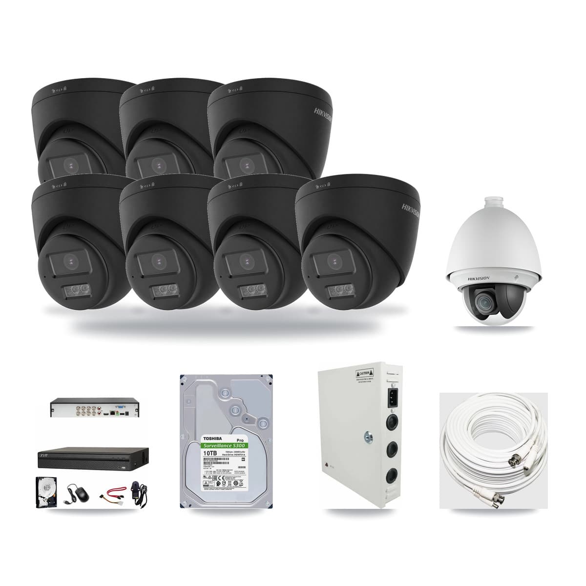 Dahua 8-channel CCTV kit: 8 cameras (7× 4K Turret + 1× 2MP PTZ), 10TB hard drive