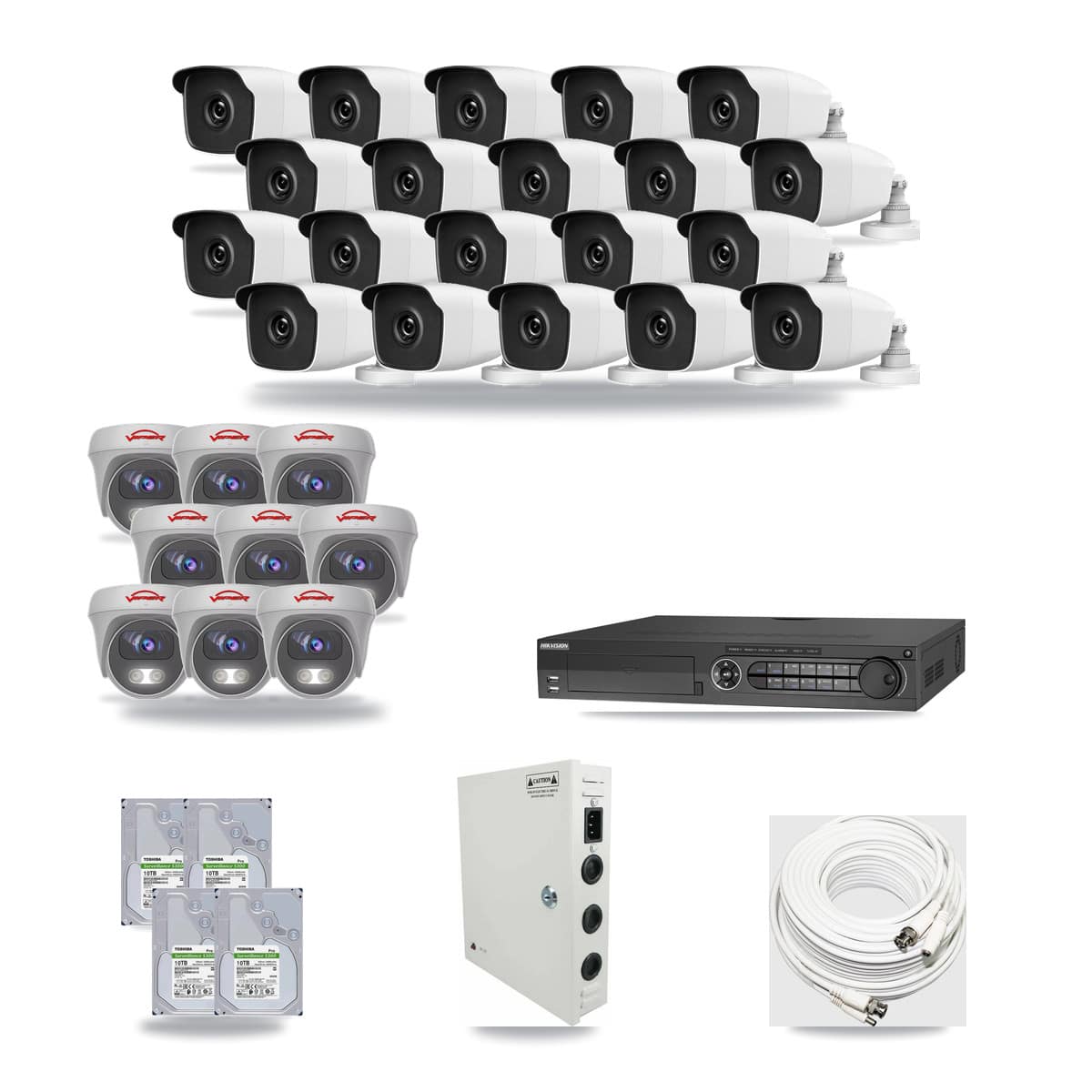 32-Channel 3MP – 5MP CCTV Kit — 20 3MP Bullet + 9 5MP Cameras + 4× 10TB Recording - Image 1
