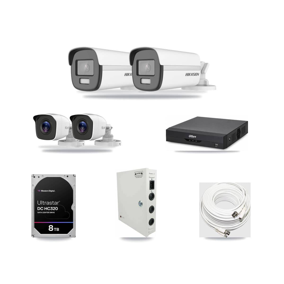 4-Channel 4MP – 4K CCTV Kit — 2 4K + 2 4MP Bullet Cameras + 8TB Recording (DH-XVR5104HS Recorder) - Image 1
